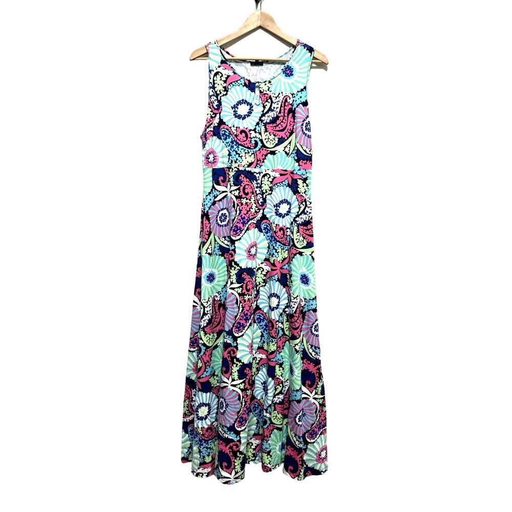 Sleeveless Floral Paisley Maxi Dress in Mint & Pink